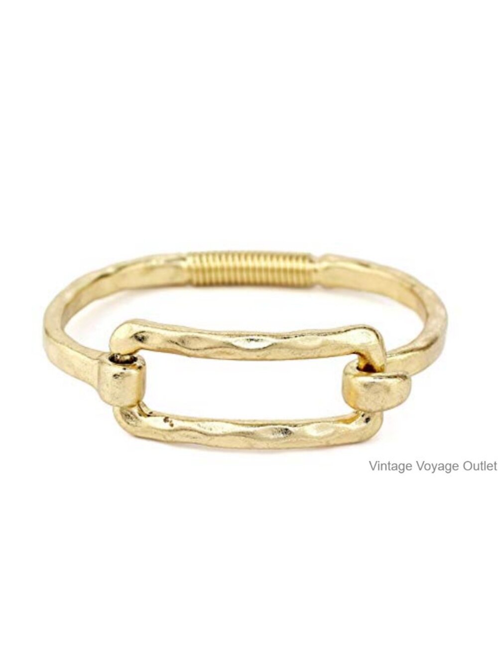 Gold Plated Hammered Bangle Bracelet Spring Tension